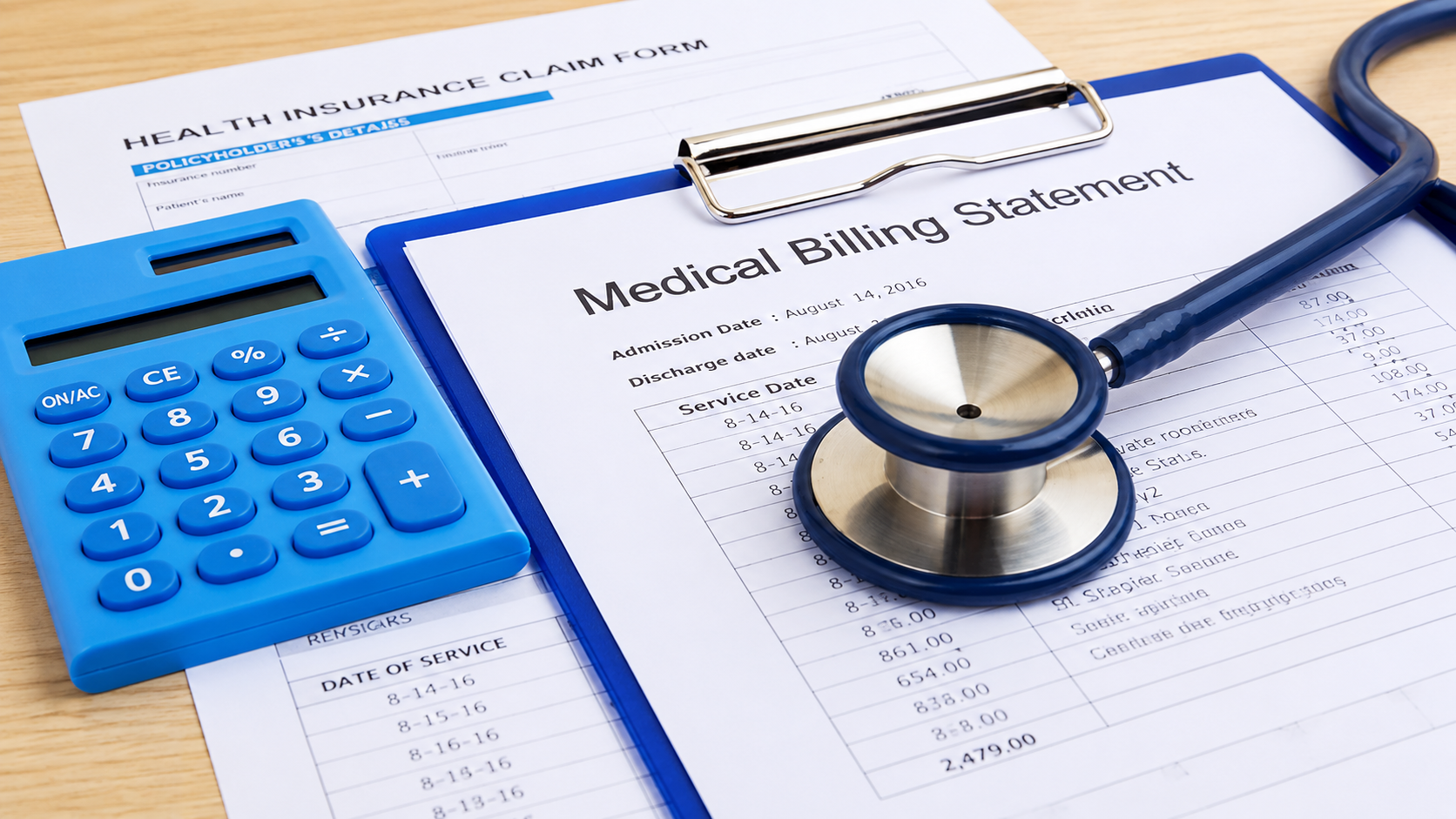 Medical billing statement with stethoscope and calculator illustrating why outsourcing medical billing makes sense for healthcare practices in 2026